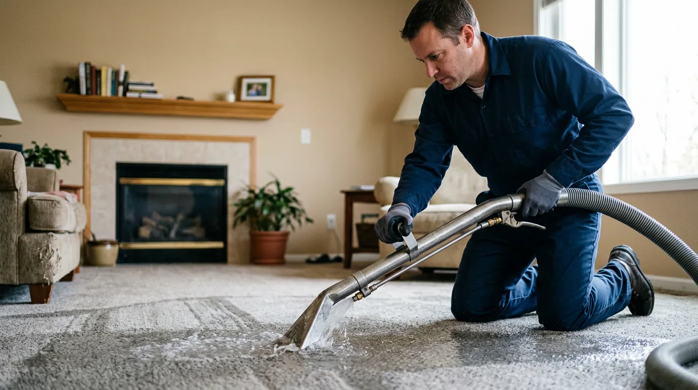 Water damage restoration technician working near Heavener, OK